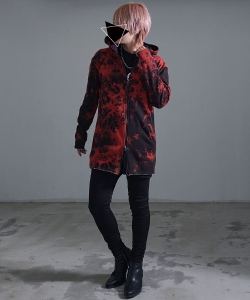 Bernings Sho(バーニングショー)の「『Bernings Sho/バーニングショー』BGミニ裏毛ムラ染めカットオフ長袖パーカー(パーカー・メンズ・ブラック/レッド/ホワイト・L/XL/M)」の15枚目の写真