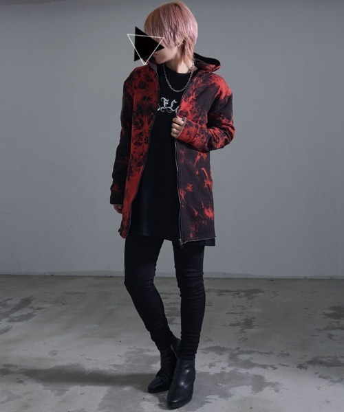 Bernings Sho(バーニングショー)の「『Bernings Sho/バーニングショー』BGミニ裏毛ムラ染めカットオフ長袖パーカー(パーカー・メンズ・ブラック/レッド/ホワイト・L/XL/M)」の16枚目の写真