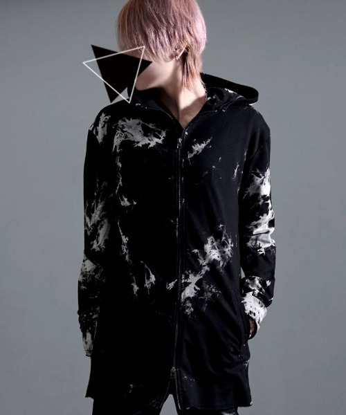 Bernings Sho(バーニングショー)の「『Bernings Sho/バーニングショー』BGミニ裏毛ムラ染めカットオフ長袖パーカー(パーカー・メンズ・ブラック/レッド/ホワイト・L/XL/M)」の7枚目の写真
