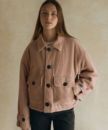 MAGOODGAN（メックウッドガン）の「ベタニ 5651 マルチコーデュロイ クロップ インディアンピンク パディングジャケット（ダウンジャケット/コート）」