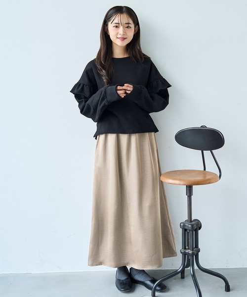 mil(ミル)の「サテン Aラインロングスカート【585148】(スカート・レディース・ブラウン/チャコールグレー/ライトベージュ・XS/S)」の12枚目の写真
