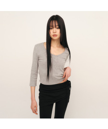 C 90S LINE V-NECK T-SHIRT_GREY