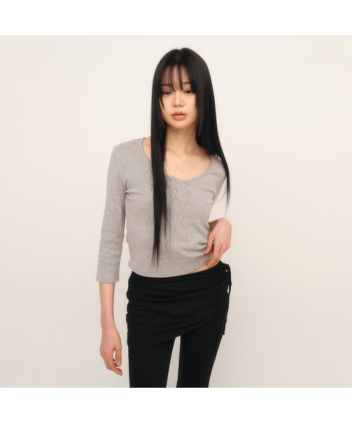 CURETTY(キュリティ)の「C 90S LINE V-NECK T-SHIRT_GREY(Tシャツ/カットソー・レディース・グレー・SMALL/FREE)」の1枚目の写真