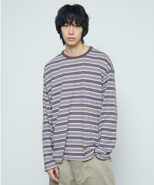BALLUTE(バリュート)の「URBAN MULTI STRIPE LONG SLEEVE (PUPLE)(Tシャツ/カットソー・メンズ・その他・MEDIUM/LARGE)」の1枚目の写真