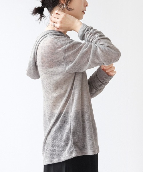 Yeoun(ヨウン)の「シアーワッフルフードロンT(Tシャツ/カットソー・レディース・ブラック/オフホワイト/グレー・FREE)」の22枚目の写真