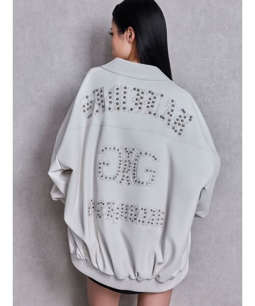 GYDA(ジェイダ)の「bijou Symmetry GYDAフェイクレザーBIGブルゾン(ブルゾン・レディース・ピンク/ブラック/オフホワイト・FREE)」の2枚目の写真