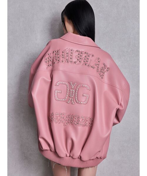 GYDA(ジェイダ)の「bijou Symmetry GYDAフェイクレザーBIGブルゾン(ブルゾン・レディース・ピンク/ブラック/オフホワイト・FREE)」の4枚目の写真