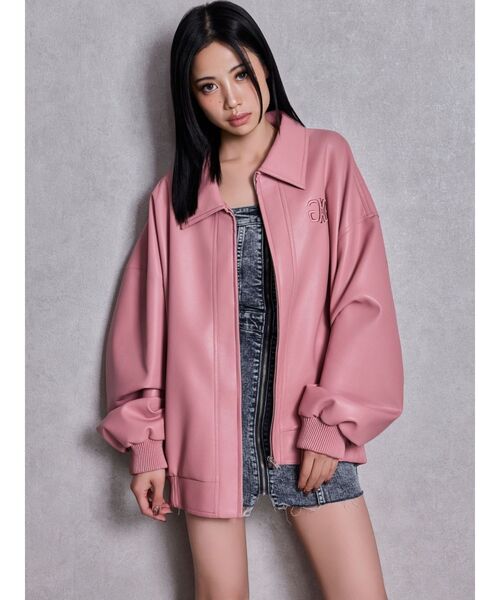 GYDA(ジェイダ)の「bijou Symmetry GYDAフェイクレザーBIGブルゾン(ブルゾン・レディース・ピンク/ブラック/オフホワイト・FREE)」の5枚目の写真