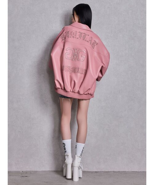 GYDA(ジェイダ)の「bijou Symmetry GYDAフェイクレザーBIGブルゾン(ブルゾン・レディース・ピンク/ブラック/オフホワイト・FREE)」の7枚目の写真