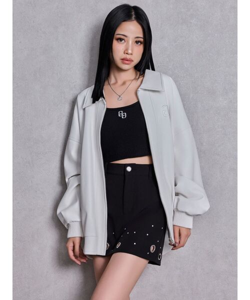 GYDA(ジェイダ)の「bijou Symmetry GYDAフェイクレザーBIGブルゾン(ブルゾン・レディース・ピンク/ブラック/オフホワイト・FREE)」の9枚目の写真