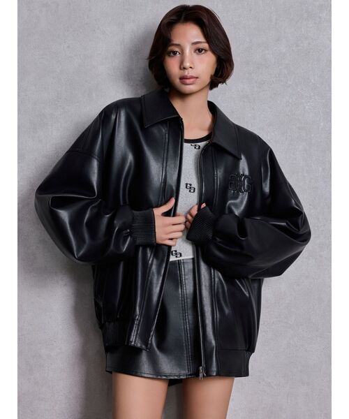 GYDA(ジェイダ)の「bijou Symmetry GYDAフェイクレザーBIGブルゾン(ブルゾン・レディース・ピンク/ブラック/オフホワイト・FREE)」の13枚目の写真