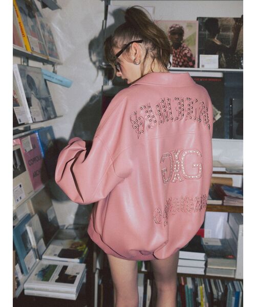 GYDA(ジェイダ)の「bijou Symmetry GYDAフェイクレザーBIGブルゾン(ブルゾン・レディース・ピンク/ブラック/オフホワイト・FREE)」の20枚目の写真