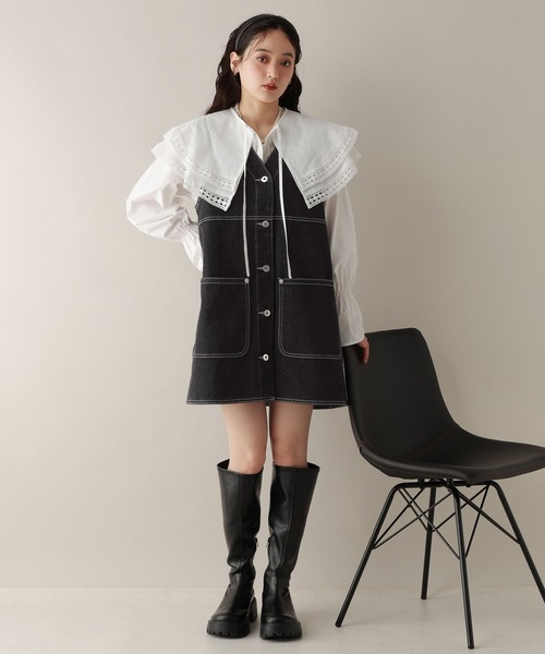 RAGEBLUE（レイジブルー）の「2WAY/カツラギデニムステッチミニワンピース/セットアップ対応（ワンピース・レディース・ピンク/ホワイト/ブラック・FREE）」の3枚目の写真