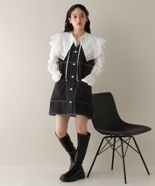 RAGEBLUE（レイジブルー）の「2WAY/カツラギデニムステッチミニワンピース/セットアップ対応（ワンピース・レディース・ピンク/ホワイト/ブラック・FREE）」の10枚目の写真