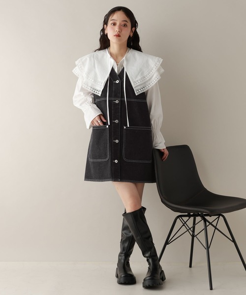 RAGEBLUE（レイジブルー）の「2WAY/カツラギデニムステッチミニワンピース/セットアップ対応（ワンピース・レディース・ピンク/ホワイト/ブラック・FREE）」の12枚目の写真