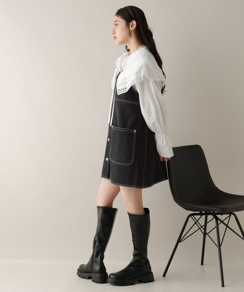 RAGEBLUE（レイジブルー）の「2WAY/カツラギデニムステッチミニワンピース/セットアップ対応（ワンピース・レディース・ピンク/ホワイト/ブラック・FREE）」の13枚目の写真