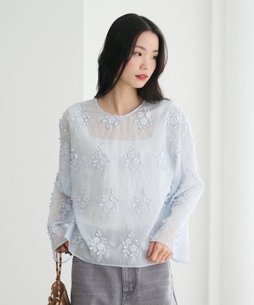 BEAUTY&YOUTH UNITED ARROWS（ビューティーアンドユースユナイテッドアローズ）の「セルロースナイロン エンブロイダリーシャツ 2WAY（シャツ/ブラウス・レディース・ブラック/ライトブルー/ライラック/オフホワイト・FREE）」の6枚目の写真