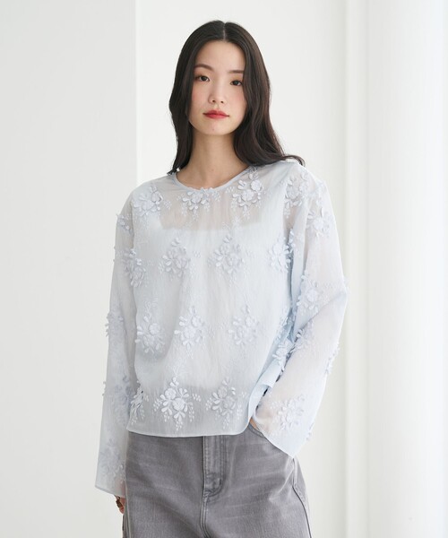 BEAUTY&YOUTH UNITED ARROWS（ビューティーアンドユースユナイテッドアローズ）の「セルロースナイロン エンブロイダリーシャツ 2WAY（シャツ/ブラウス・レディース・ブラック/ライトブルー/ライラック/オフホワイト・FREE）」の7枚目の写真