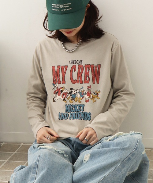 Disney(ディズニー)の「【Disney/ディズニー】ミッキー&フレンズ カレッジロゴ ロングスリーブTシャツ(Tシャツ/カットソー・レディース・ベージュ/スミクロ/オレンジ/パープル・L/M)」の9枚目の写真