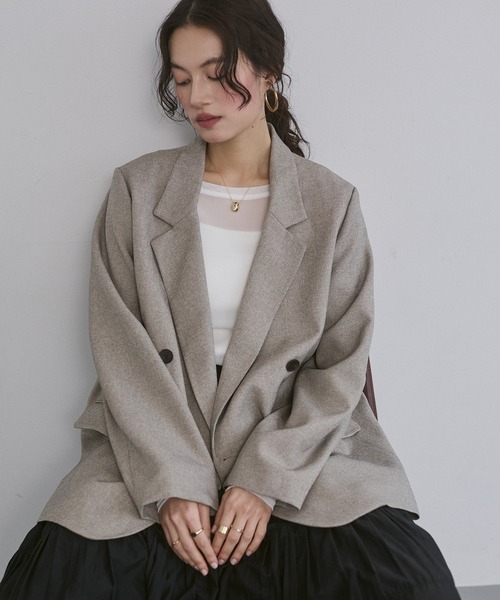 hunch（ハンチ）の「【WEB限定/別注】【セットアップ対応】杢調ライトダブルテーラードジャケット　セレモニー/オケージョン/オフィスカジュアル/通勤（テーラードジャケット・レディース・チャコール/ベージュ/ブラック・FREE）」の3枚目の写真