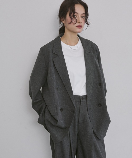 hunch（ハンチ）の「【WEB限定/別注】【セットアップ対応】杢調ライトダブルテーラードジャケット　セレモニー/オケージョン/オフィスカジュアル/通勤（テーラードジャケット・レディース・チャコール/ベージュ/ブラック・FREE）」の2枚目の写真