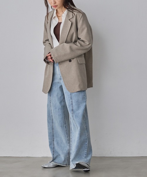 hunch（ハンチ）の「【WEB限定/別注】【セットアップ対応】杢調ライトダブルテーラードジャケット　セレモニー/オケージョン/オフィスカジュアル/通勤（テーラードジャケット・レディース・チャコール/ベージュ/ブラック・FREE）」の14枚目の写真