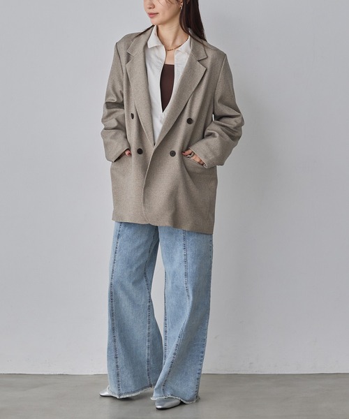 hunch（ハンチ）の「【WEB限定/別注】【セットアップ対応】杢調ライトダブルテーラードジャケット　セレモニー/オケージョン/オフィスカジュアル/通勤（テーラードジャケット・レディース・チャコール/ベージュ/ブラック・FREE）」の5枚目の写真