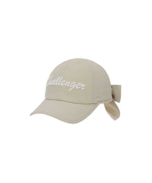 女性ボリューム刺繍リボンストラップボールキャップベージュ