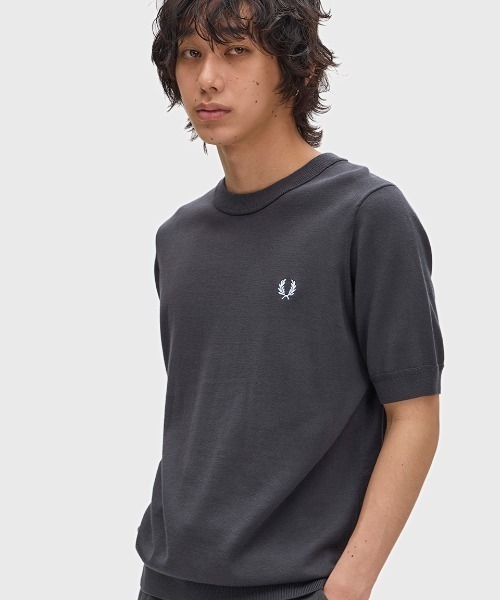 FRED PERRY(フレッドペリー)の「Cotton Knitted T-Shirt/コットンニットTシャツ(ニット/セーター・メンズ・ネイビー/セージグリーン/グレー/ベージュ/ダークグリーン/ブラック・M/L/S)」の3枚目の写真