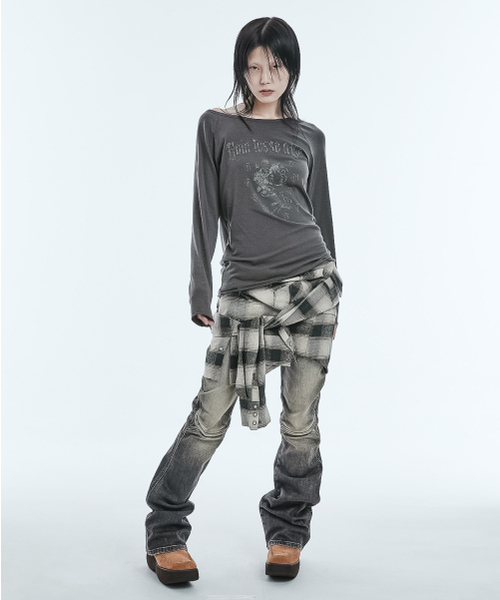 A FEW COMMENTS（アフューコメンツ）の「シアーラグランロングスリーブトップ チャコール（Tシャツ/カットソー・レディース・その他・FREE）」の9枚目の写真