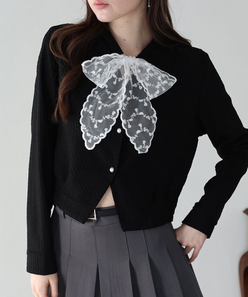 ネックレースリボンカーディガン（カーディガン/ボレロ）｜BLUEEAST