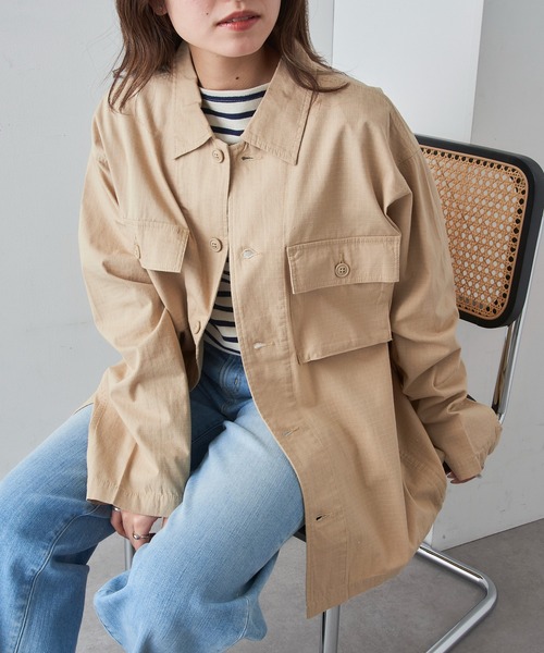 MAGASIN DE MODE Brew(マガジンデモードブリュー)の「【MAGASIN DE MODE Brew】ミリタリーオーバーシャツ コットン100% リップストップ生地 6170-8071 MNY(シャツ/ブラウス・メンズ・ベージュ/カーキ/ブルー・LL/M/L)」の10枚目の写真
