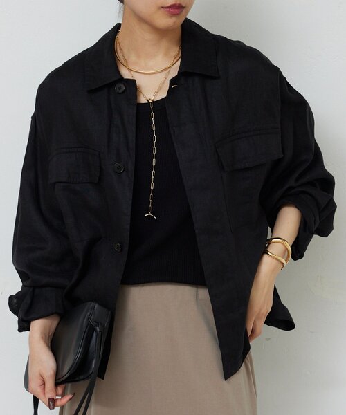 GALLARDAGALANTE（ガリャルダガランテ）の「リネンミリタリーシャツブルゾン（ベスト・レディース・カーキ/ブラック・FREE）」の13枚目の写真