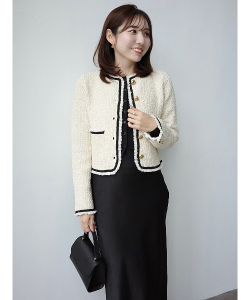 anuans(アニュアンス)の「クラシカルノーカラーニットジャケット(カーディガン/ボレロ・レディース・ネイビー/ブラック/ライトベージュ・S/M)」の12枚目の写真