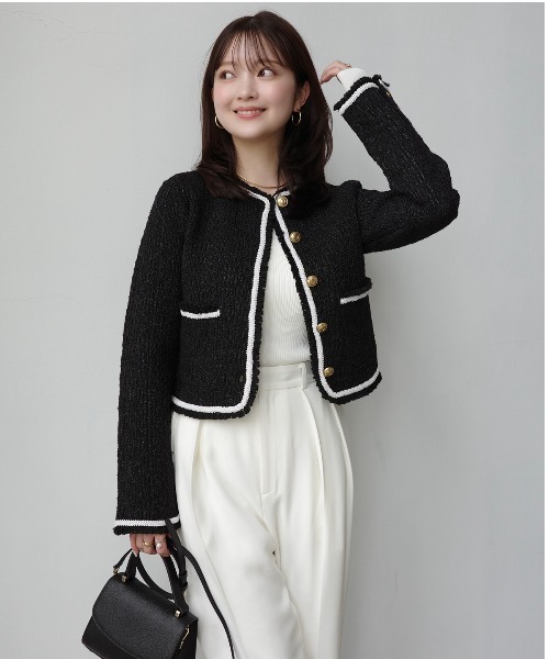 anuans(アニュアンス)の「クラシカルノーカラーニットジャケット(カーディガン/ボレロ・レディース・ネイビー/ブラック/ライトベージュ・S/M)」の14枚目の写真