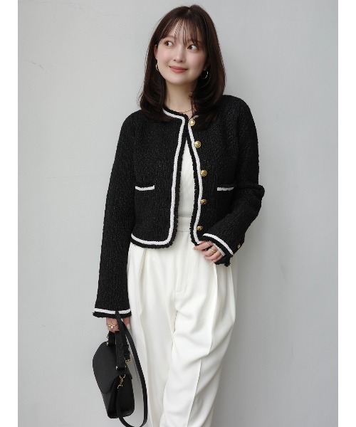 anuans(アニュアンス)の「クラシカルノーカラーニットジャケット(カーディガン/ボレロ・レディース・ネイビー/ブラック/ライトベージュ・S/M)」の15枚目の写真