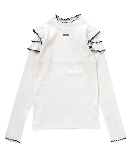 algy(アルジー)の「フリルリブロンT(Tシャツ/カットソー・キッズ・オフホワイト/アイボリー/ブラック・140/130/160/150)」の2枚目の写真