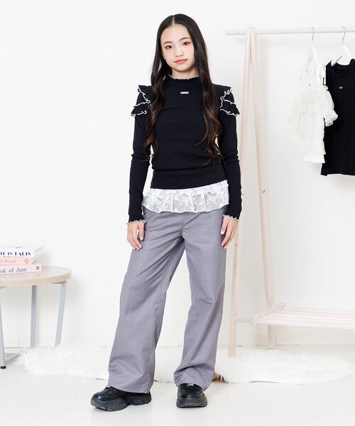 algy(アルジー)の「フリルリブロンT(Tシャツ/カットソー・キッズ・オフホワイト/アイボリー/ブラック・140/130/160/150)」の15枚目の写真