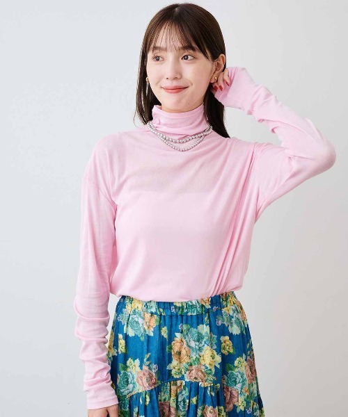 mensha!(メンシャ)の「mensha!ガーゼフライスが気持ちいいカットソータートルネックトップス(Tシャツ/カットソー・レディース・ライム/レッド/ライトピンク/ブルー・M/L/LL)」の4枚目の写真