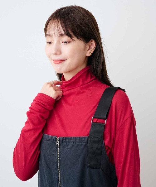mensha!(メンシャ)の「mensha!ガーゼフライスが気持ちいいカットソータートルネックトップス(Tシャツ/カットソー・レディース・ライム/レッド/ライトピンク/ブルー・M/L/LL)」の1枚目の写真