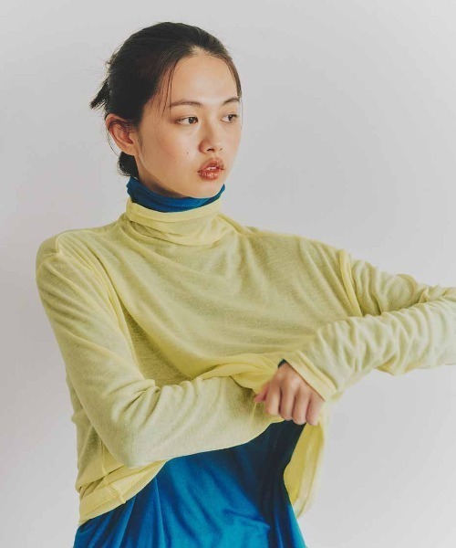 mensha!(メンシャ)の「mensha!ガーゼフライスが気持ちいいカットソータートルネックトップス(Tシャツ/カットソー・レディース・ライム/レッド/ライトピンク/ブルー・M/L/LL)」の2枚目の写真