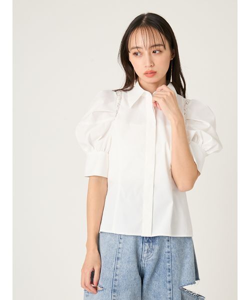 FRAY I.D(フレイアイディー)の「タックバルーンスリーブブラウス(シャツ/ブラウス・レディース・チェック/ホワイト/ブルー・F)」の4枚目の写真