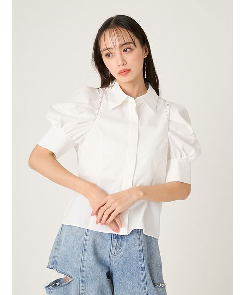 FRAY I.D(フレイアイディー)の「タックバルーンスリーブブラウス(シャツ/ブラウス・レディース・チェック/ホワイト/ブルー・F)」の13枚目の写真