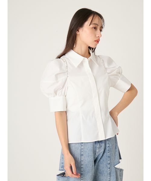 FRAY I.D(フレイアイディー)の「タックバルーンスリーブブラウス(シャツ/ブラウス・レディース・チェック/ホワイト/ブルー・F)」の14枚目の写真