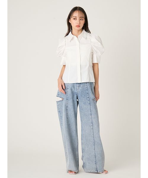 FRAY I.D(フレイアイディー)の「タックバルーンスリーブブラウス(シャツ/ブラウス・レディース・チェック/ホワイト/ブルー・F)」の15枚目の写真