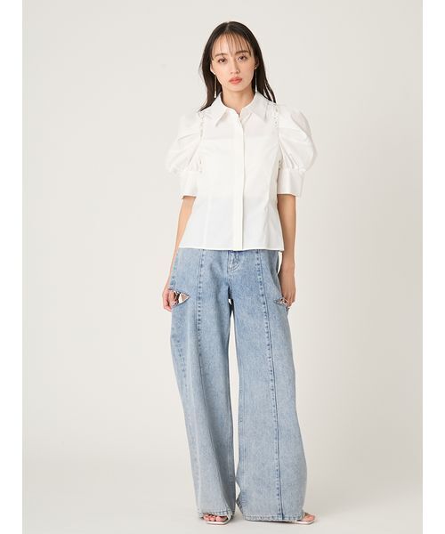 FRAY I.D(フレイアイディー)の「タックバルーンスリーブブラウス(シャツ/ブラウス・レディース・チェック/ホワイト/ブルー・F)」の16枚目の写真