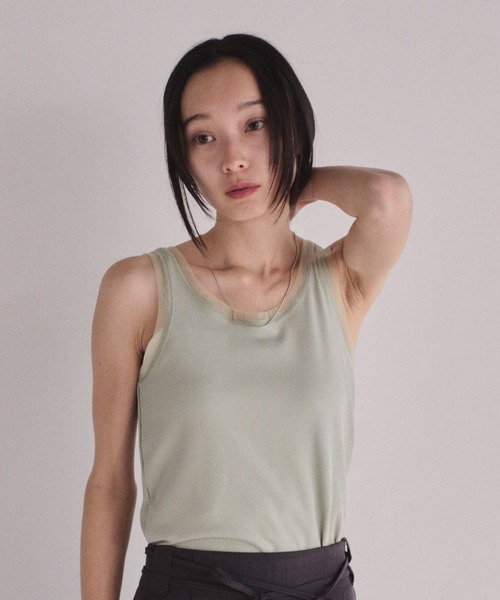 SOYEN(ソイエン)の「2WAYチュールレイヤードシアータンクトップ(タンクトップ・レディース・アイボリー/ブラック/グリーン・F)」の3枚目の写真