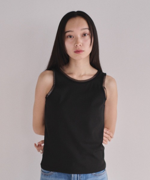 SOYEN(ソイエン)の「2WAYチュールレイヤードシアータンクトップ(タンクトップ・レディース・アイボリー/ブラック/グリーン・F)」の2枚目の写真