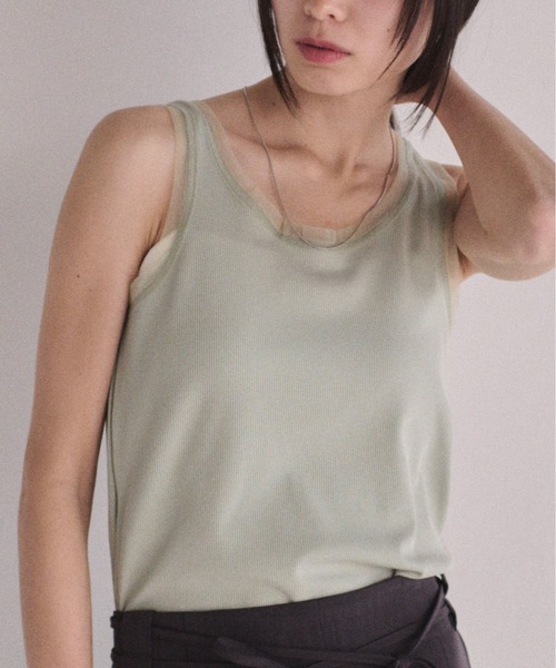 SOYEN(ソイエン)の「2WAYチュールレイヤードシアータンクトップ(タンクトップ・レディース・アイボリー/ブラック/グリーン・F)」の15枚目の写真