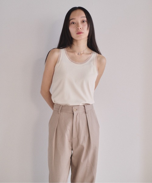 SOYEN(ソイエン)の「2WAYチュールレイヤードシアータンクトップ(タンクトップ・レディース・アイボリー/ブラック/グリーン・F)」の5枚目の写真